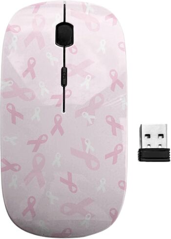 2.4GHz USB Wireless Mouse, Breast Cancer Awareness Pink Ribbon Pattern, Ergonomic Slim Computer Mice for Kids in Kuwait