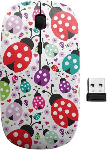2.4GHz USB Wireless Mouse, Lady Bug Polka Dots Pattern, Ergonomic Slim Computer Mice for Kids in Kuwait