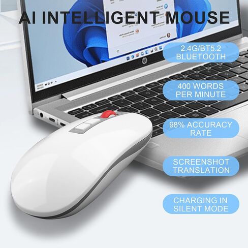 AI Smart Voice Mouse, 2-Mode Bluetooth and 2.4G Wireless with Real-Time Translation & Document to Excel Conversion, Ergonomic Office Mouse for Laptop PC Mac Business Professionals in Kuwait