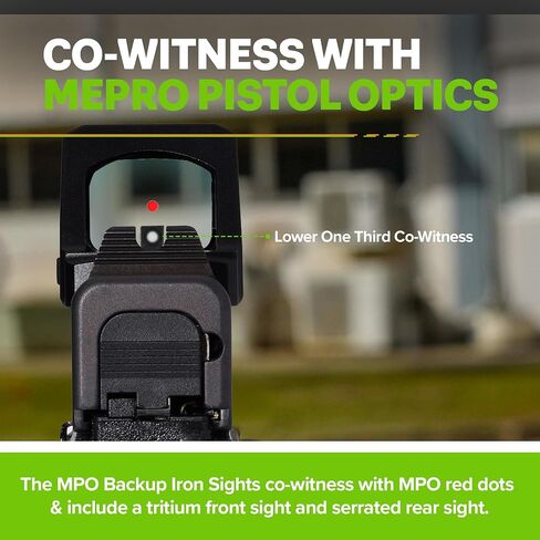 Meprolight Glock MPO-DF/MPO-F Backup Sights, Tritium-Illuminated, Co-Witness with Mepro Optics, Durable Metal, Fits Glock Standard Frame (10224317301-MPL) in Saudi Arabia
