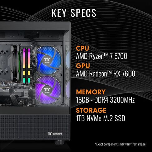 Thermaltake LCGS View 5776-170 Gaming Desktop (AMD Ryzen™ 7 5700, AMD Radeon™ RX 7600, 16GB DDR4 3200Mhz Memory, 1TB NVMe M.2, 650W PSU, WiFi, Windows 11) V17B-B550-R76-LCS in Kuwait