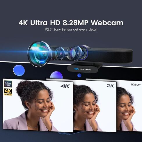 TONGVEO AI Auto-Tracking 4K Webcam with Microphones and Speaker, 5X Digital Zoom Webcam 4K Adjustable Field of View Remote Control Works with Microsoft Teams, Zoom, Google Meet, PC Mac Laptop in Saudi Arabia