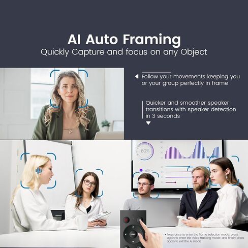 TONGVEO AI Auto-Tracking 4K Webcam with Microphones and Speaker, 5X Digital Zoom Webcam 4K Adjustable Field of View Remote Control Works with Microsoft Teams, Zoom, Google Meet, PC Mac Laptop in Saudi Arabia