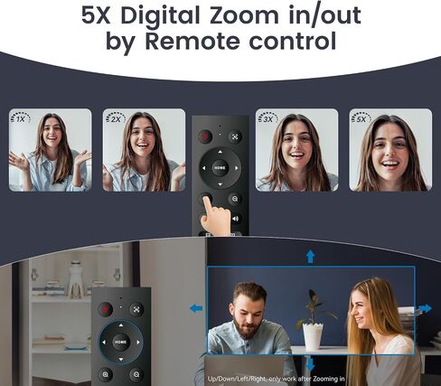 TONGVEO AI Auto-Tracking 4K Webcam with Microphones and Speaker, 5X Digital Zoom Webcam 4K Adjustable Field of View Remote Control Works with Microsoft Teams, Zoom, Google Meet, PC Mac Laptop in Saudi Arabia