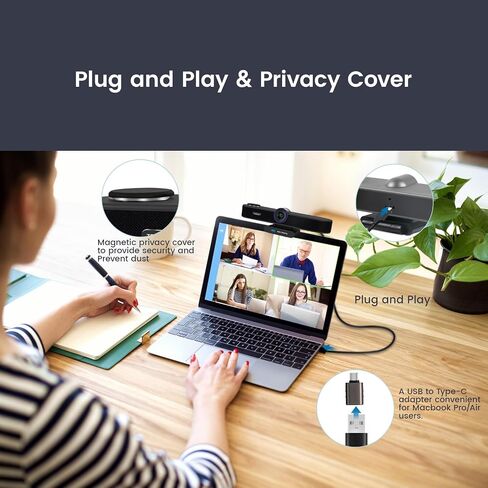 TONGVEO AI Auto-Tracking 4K Webcam with Microphones and Speaker, 5X Digital Zoom Webcam 4K Adjustable Field of View Remote Control Works with Microsoft Teams, Zoom, Google Meet, PC Mac Laptop in Saudi Arabia