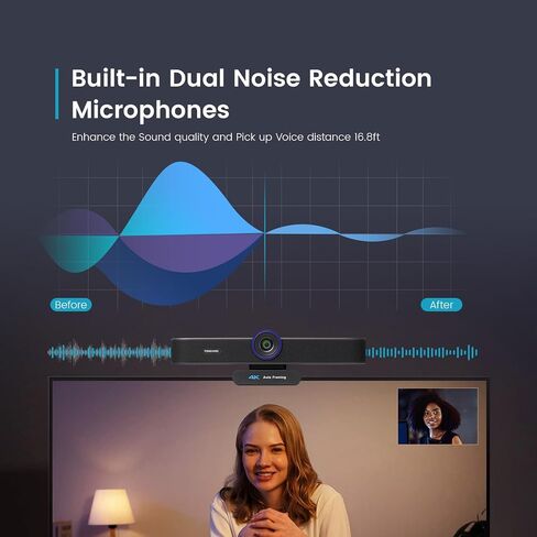 TONGVEO AI Auto-Tracking 4K Webcam with Microphones and Speaker, 5X Digital Zoom Webcam 4K Adjustable Field of View Remote Control Works with Microsoft Teams, Zoom, Google Meet, PC Mac Laptop in Saudi Arabia