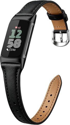 Slim Leather Band Compatible with Fitbit Charge 5/Fitbit Charge 6 Watch Band,Soft Genuine Leather Adjustable Sport Straps for Women Men in Saudi Arabia