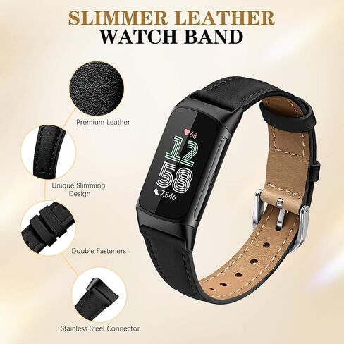 Slim Leather Band Compatible with Fitbit Charge 5/Fitbit Charge 6 Watch Band,Soft Genuine Leather Adjustable Sport Straps for Women Men in Saudi Arabia