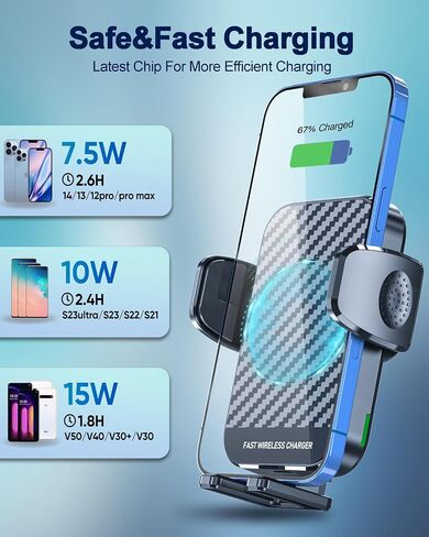 Wireless Car Charger, 15W Fast Charging Phone Holder Mount Windshield Dashboard Car Accessories Phone Mount for iPhone 14 13 12 Mini Pro Max 11 XR XS X, Samsung Galaxy S23 Ultra S22 S21+ S10+ Note 20 in Saudi Arabia