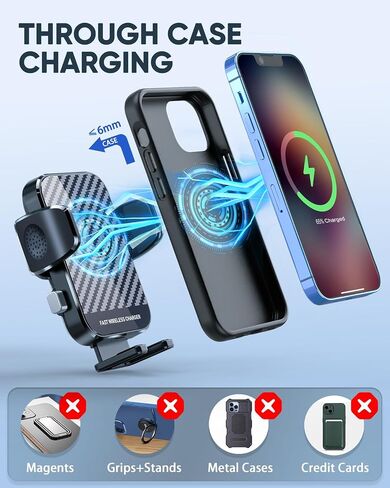 Wireless Car Charger, 15W Fast Charging Phone Holder Mount Windshield Dashboard Car Accessories Phone Mount for iPhone 14 13 12 Mini Pro Max 11 XR XS X, Samsung Galaxy S23 Ultra S22 S21+ S10+ Note 20 in Saudi Arabia