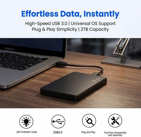 Limen 2.5 Inch SATAs Hard Drive Enclosure - USB 3.0 to SATAs Adapter for 2.5" SSD/HDD,Plug and Play External Case with USB Cable,Supports up to 2TB in Kuwait