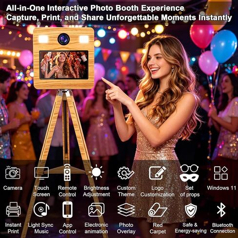 Mirror Photo Booth with Flight Case,15.6" Touch Screen DSLR Photo Mirror Booth Built-in Mini PC Tripod Wooden Retractable Stand,RBG Light,Music Sync,Instant Print for Event Rental Wedding Party in Saudi Arabia