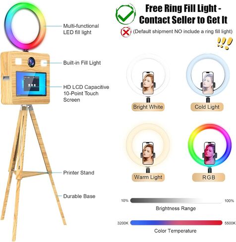 Mirror Photo Booth with Flight Case,15.6" Touch Screen DSLR Photo Mirror Booth Built-in Mini PC Tripod Wooden Retractable Stand,RBG Light,Music Sync,Instant Print for Event Rental Wedding Party in Saudi Arabia