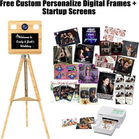Mirror Photo Booth with Flight Case,15.6" Touch Screen DSLR Photo Mirror Booth Built-in Mini PC Tripod Wooden Retractable Stand,RBG Light,Music Sync,Instant Print for Event Rental Wedding Party in Saudi Arabia