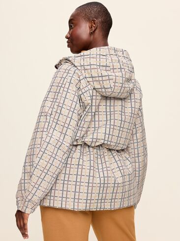 Old Navy Oversized Rounded-Sleeve Anorak - Cream Plaid in Kuwait