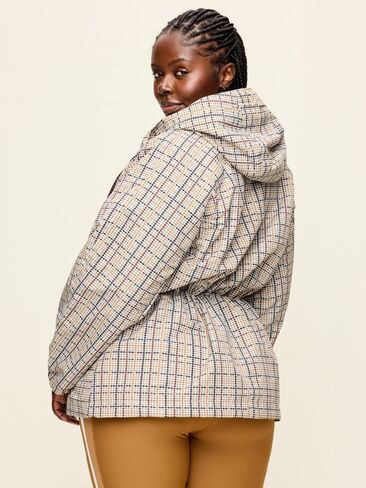 Old Navy Oversized Rounded-Sleeve Anorak - Cream Plaid in Kuwait