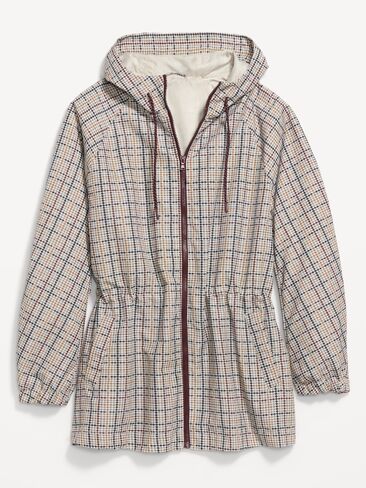 Old Navy Oversized Rounded-Sleeve Anorak - Cream Plaid in Kuwait
