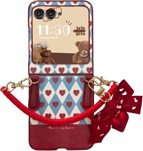 for Motorola Razr 2024/2025/2026 Case with Chain, Cute Stylish Design Razr 2024/2025/2026 Phone Case for Women Girls, Shockproof PU Leather Case Compatible with Moto Razr 2026/2025 (Blue) in Saudi Arabia