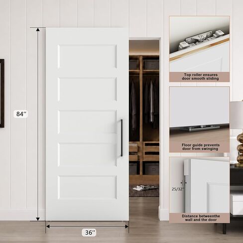 36"x84" 5-Panel Concealed Sliding Barn Door with Soft Close in Kuwait