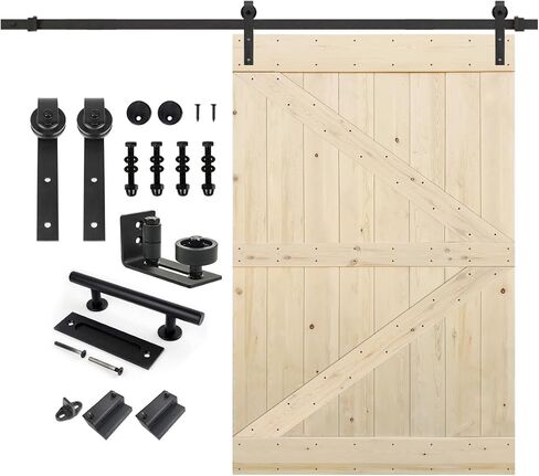S&Z TOPHAND® 54in x 84in Unfinished Classic Countryside Knotty Barn Door with Sliding Door Hardware Kit/Solid Wood/Sliding/A Simple Assembly is Required in Saudi Arabia
