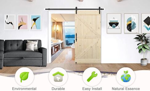 S&Z TOPHAND® 54in x 84in Unfinished Classic Countryside Knotty Barn Door with Sliding Door Hardware Kit/Solid Wood/Sliding/A Simple Assembly is Required in Saudi Arabia