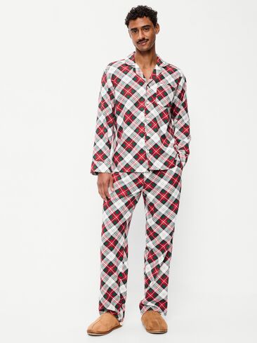 Old Navy Flannel Pajama Set for Men - White Plaid (Match the Fam!) in Kuwait