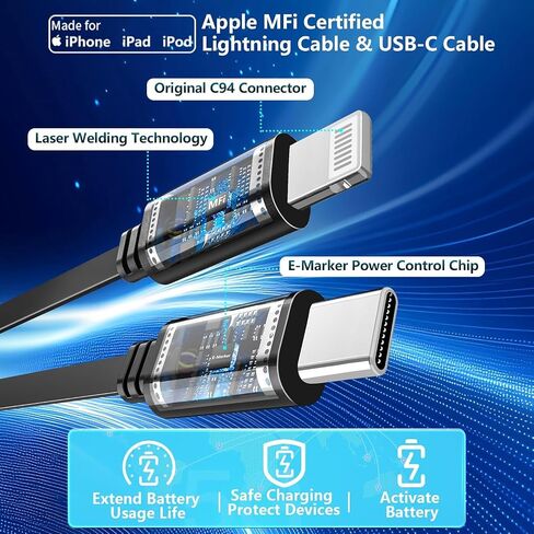 شاحن سيارة قابل للسحب، 120 واط USB-C وكابل Lightning للشحن السريع in Kuwait