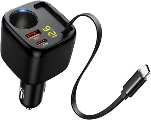 Retractable USB C Car Charger, 215W 4 in 1 Cigarette Lighter Adapter in Kuwait