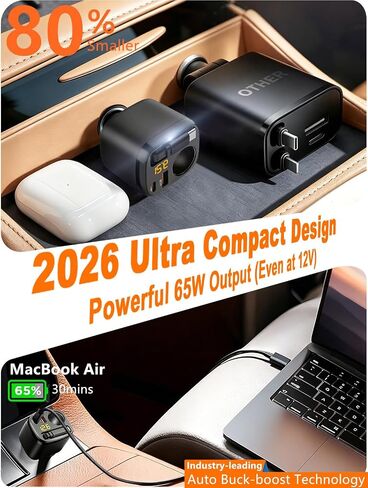 Retractable USB C Car Charger, 215W 4 in 1 Cigarette Lighter Adapter in Kuwait