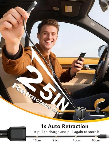 Retractable USB C Car Charger, 215W 4 in 1 Cigarette Lighter Adapter in Kuwait