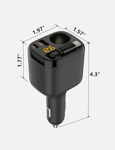 Retractable USB C Car Charger, 215W 4 in 1 Cigarette Lighter Adapter in Kuwait