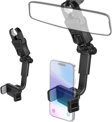wuyaoyao Rear View Mirror Phone Holder for Car, 360° Rotatable Adjustable Cell Phone Holder for Rearview Mirror & Headrest, Multifunctional Phones Mount Universal for All Smartphones (Black+Green) in Saudi Arabia