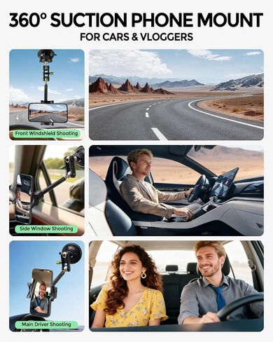 Car Phone Holder，Video Recording Universal Car Phone Mount, 360° Rotation Car Phone Mount Windshield Window Glass Vlog Shooting Car Phone Holder for iPhone Samsung All Smartphones & Cars in Saudi Arabia