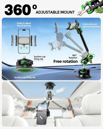 Car Phone Holder，Video Recording Universal Car Phone Mount, 360° Rotation Car Phone Mount Windshield Window Glass Vlog Shooting Car Phone Holder for iPhone Samsung All Smartphones & Cars in Saudi Arabia