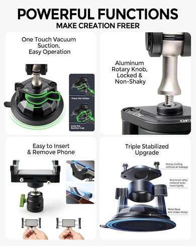 Car Phone Holder，Video Recording Universal Car Phone Mount, 360° Rotation Car Phone Mount Windshield Window Glass Vlog Shooting Car Phone Holder for iPhone Samsung All Smartphones & Cars in Saudi Arabia