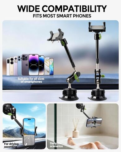 Car Phone Holder，Video Recording Universal Car Phone Mount, 360° Rotation Car Phone Mount Windshield Window Glass Vlog Shooting Car Phone Holder for iPhone Samsung All Smartphones & Cars in Saudi Arabia