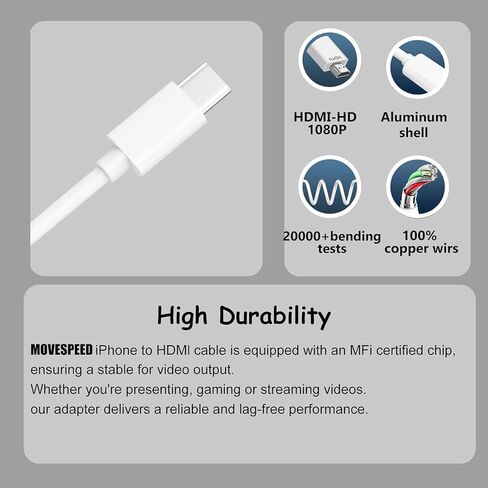 esbeecables USB C to HDMI Adapter Cable 6ft, 4K@60Hz MFi Certified Type C to HDMI 2.0 Cord, Thunderbolt 3/4 Compatible for iPhone 17 Air/16/15 Pro Max,MacBook,iPad Pro,Galaxy, Surface, HDTV Monitor in Kuwait