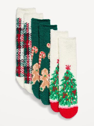 Old Navy Cozy Crew Socks 3-Pack for Women - White Plaid (Match the Fam!) in Kuwait