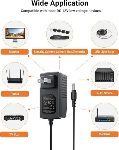 Anlapus DC 12V 1A US Power Supply Adapter, 10ft Long Power Cords, 100V-240V CCTV Power Supply for Security Camera Home Surveillance System in Saudi Arabia