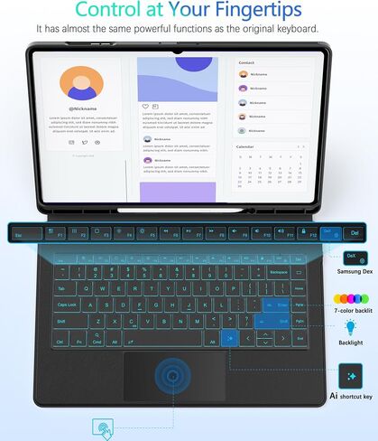 Upgrade Keyboard Case for Samsung Galaxy Tab S11 Ultra/S10 Ultra/S9 Ultra/S8 Ultra 14.6",Detachable Keyboard,Multi-Touch Trackpad,7-Color Backlit,AI & DeX Keys,Auto Wake/Sleep,S Pen Holder,Dark in Saudi Arabia