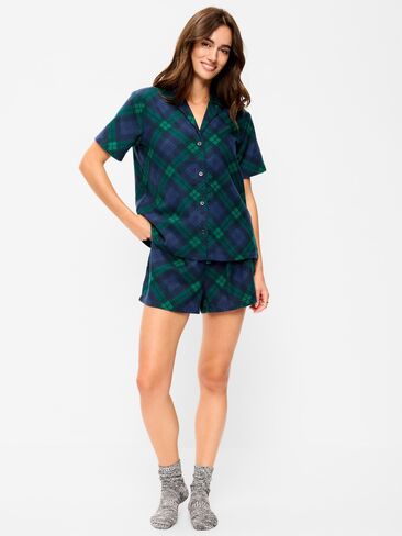 Old Navy Flannel Pajama Short Set for Women - Navy Plaid (Match the Fam!) in Kuwait
