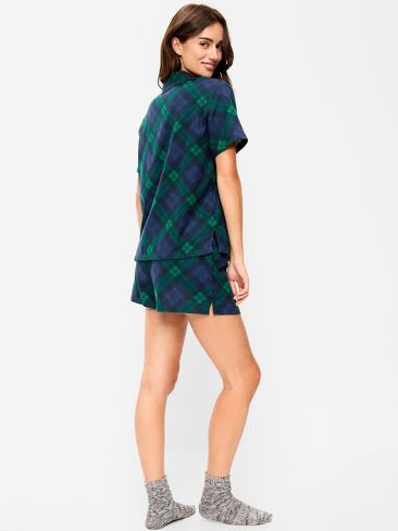 Old Navy Flannel Pajama Short Set for Women - Navy Plaid (Match the Fam!) in Kuwait