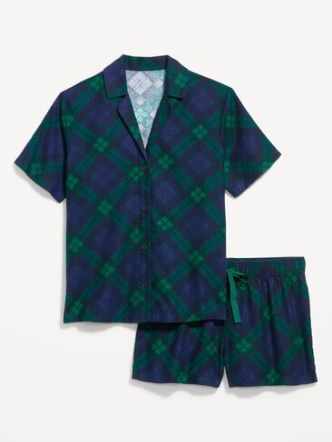 Old Navy Flannel Pajama Short Set for Women - Navy Plaid (Match the Fam!) in Kuwait