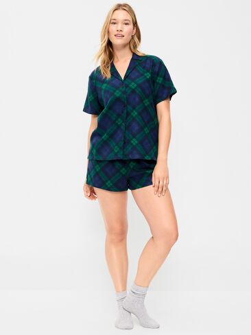 Old Navy Flannel Pajama Short Set for Women - Navy Plaid (Match the Fam!) in Kuwait