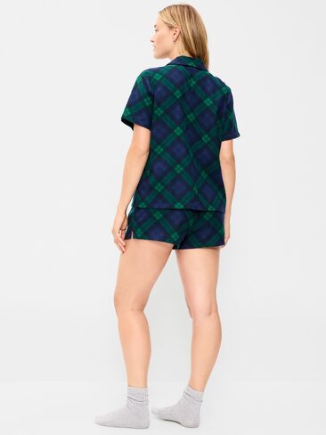 Old Navy Flannel Pajama Short Set for Women - Navy Plaid (Match the Fam!) in Kuwait