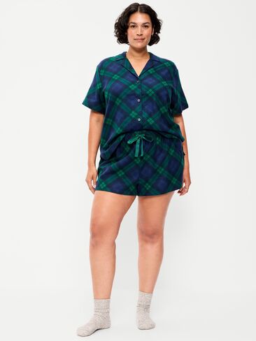 Old Navy Flannel Pajama Short Set for Women - Navy Plaid (Match the Fam!) in Kuwait