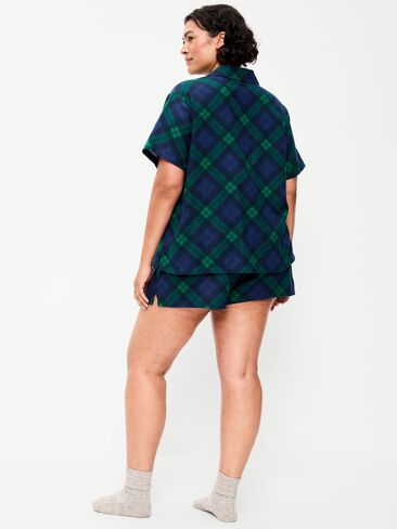 Old Navy Flannel Pajama Short Set for Women - Navy Plaid (Match the Fam!) in Kuwait