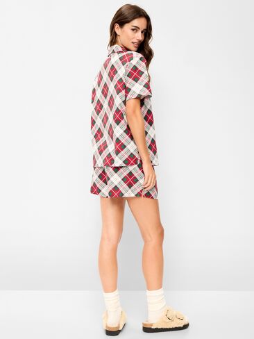 طقم بيجامة قصير من الفلانيل من Old Navy للنساء - أبيض منقوش (يتوافق مع الشهرة!) in Kuwait