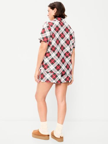 طقم بيجامة قصير من الفلانيل من Old Navy للنساء - أبيض منقوش (يتوافق مع الشهرة!) in Kuwait