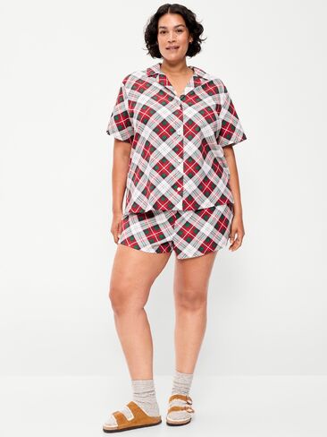 طقم بيجامة قصير من الفلانيل من Old Navy للنساء - أبيض منقوش (يتوافق مع الشهرة!) in Kuwait